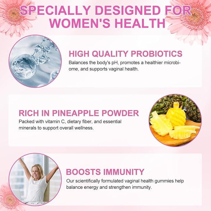 newseel Vaginal Probiotics for Women,Ph Balance for Women,Feminine Balance Gummies,Womens Probiotic Vaginal Vitamins Supplement,Improve Immune,Promote Vaginal Health - 60 Pineapple Gummies