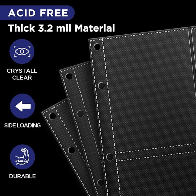 Top Loader Sleeves 4-Pocket Trading Card Storage Refill Binder Pages – 25 Pack