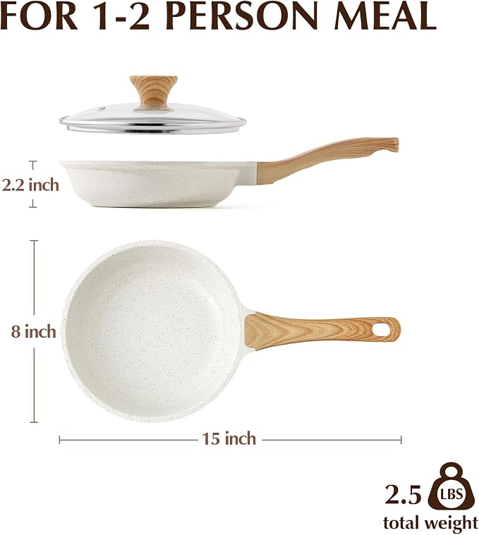 SENSARTE 8Inch Nonstick Ceramic Frying Pan with Lid, PFAS/PTFE/PFOA Free | Ceramic Omelette Pan Skillet, Healthy Non-toxic Chef's Pan, Induction Compatible Pan, Heat Resistant Handle