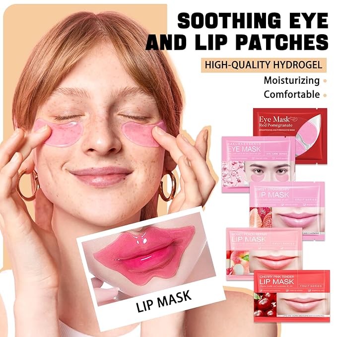 15 Pairs of Under Eye Patches and 15 Packs Lip Masks Gift Set,Nourishing Under Eye Masks Bulk for Dark Circles,Moisturizing Lip Patches,Hydrating Travel Eyemasks and Lipmasks for Women and Men