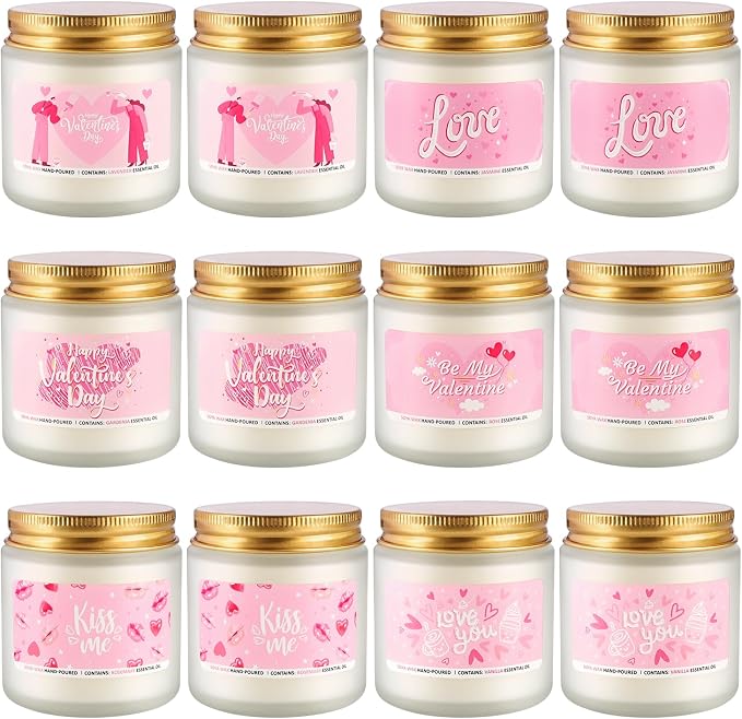 Set of 12 Valentines Scented Candles -3.5oz Romantic Candle Gifts,Wife, Girlfriend,Wedding Day,Anniversary, Long Lasting Soy Candles