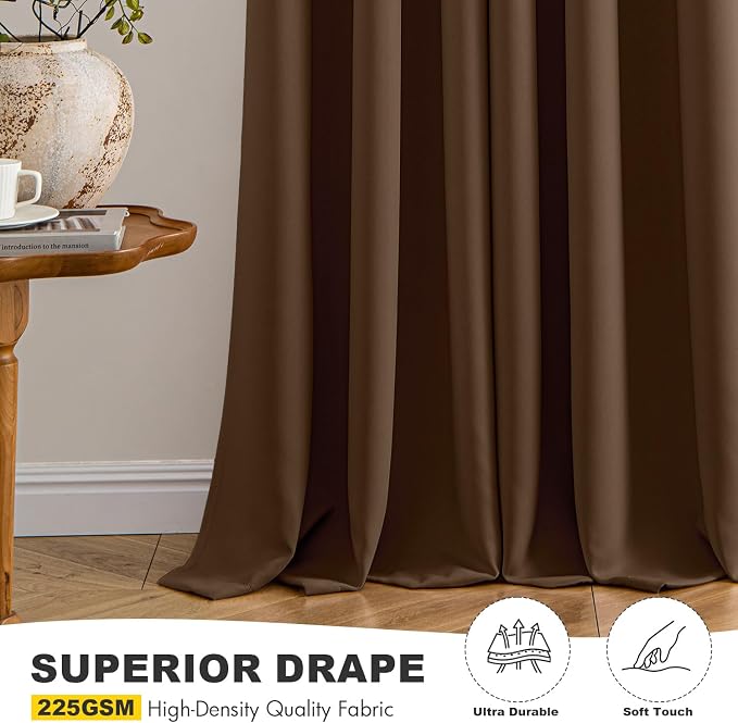 MIULEE Blackout Curtains for Bedroom 2 Panels 40 x 72 Inch Long Brown | Thermal Insulated, Living Room Darkening Grommet Drapes, Noise Reducing, Light Blocking Window Treatments