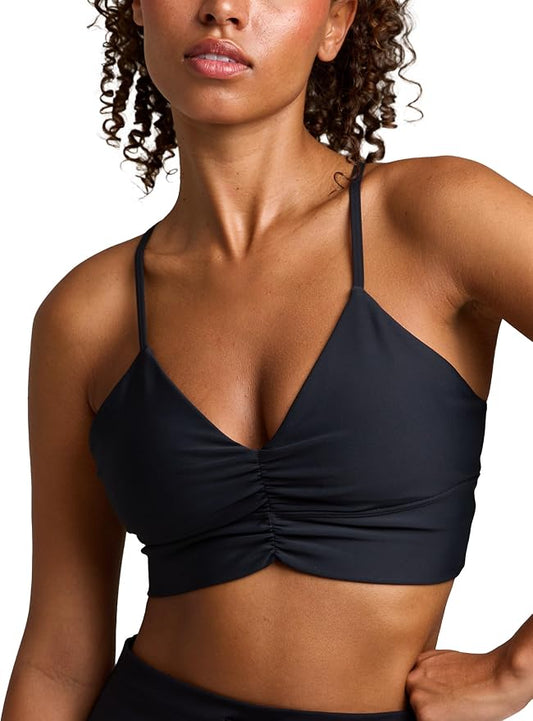 Women's Flow Scrunch Sports Bra V Neck Padded Yoga Tank Adjustable Straps Cross Back Crop Tops