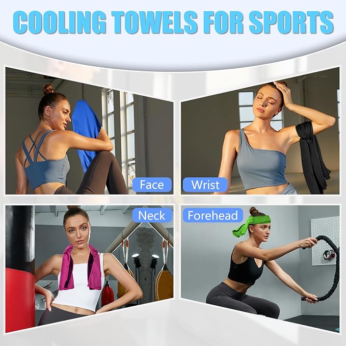 PAWPRO 4 Packs Cooling Towels for Neck and Face, Soft Breathable Gym Towels with Waterproof Bag & Carabiner, Multi-Colored Sweat Towels for Gym, Running, Yoga (Royal Blue/Green/Pink/Black)