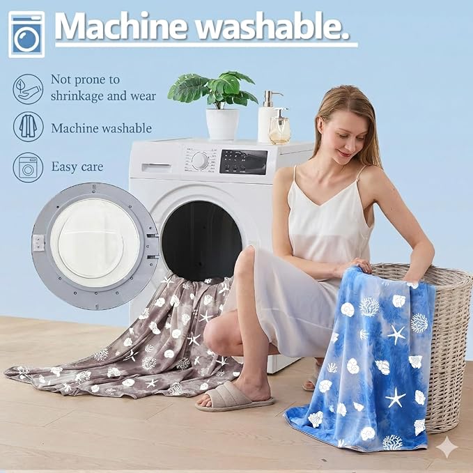 Cooling Blanket Throw Size (50"x70"), Double Sided Ice Cold Blanket for Hot Sleepers, Transfer Heat to Keep Cool, Soft Lightweight for Night Sweats, Bed & Couch, Ocean Design