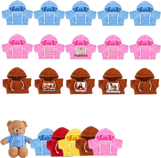 15 Pcs Custom Clothes for Teddy Bears with Text Photo, Personalized Stuffed Animal Clothes Fit 8-16 inch Stuffed Bear Sweater Outfit, Custom Doll Clothing Make Your Own Plush Doll Shirt