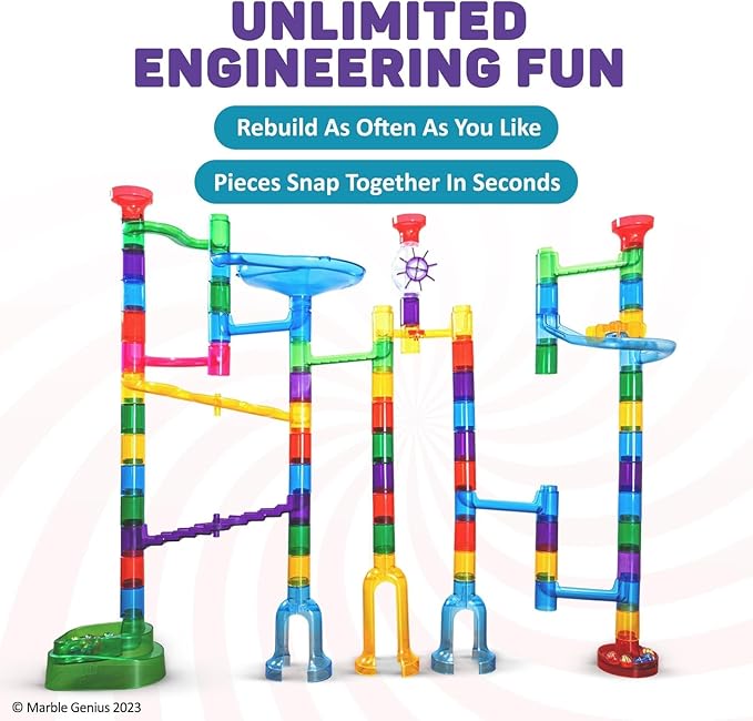 Marble Genius Marble Run - 85 Complete Pieces Maze Track Toys for Adults, Teens, Toddlers & Kids Aged 4-12 Years Old (67 Translucent Marbulous Pieces + 18 Glass-Marble Set), Explorer Set