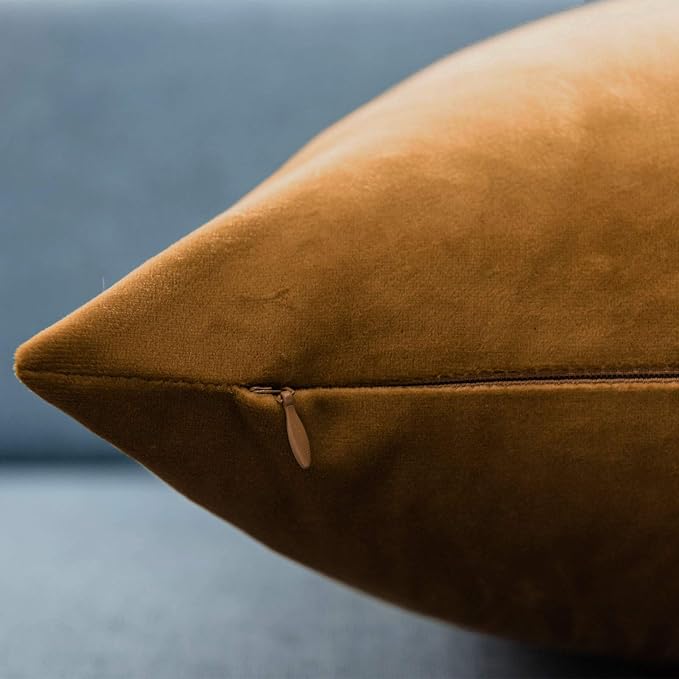 20x20 Decorative Velvet Throw Pillow Covers Set of 2,Mustard Yellow | Soft Cushion Cases with Invisible Zipper for Modern Couch Sofa Bed Living Room Bedroom Home Decor