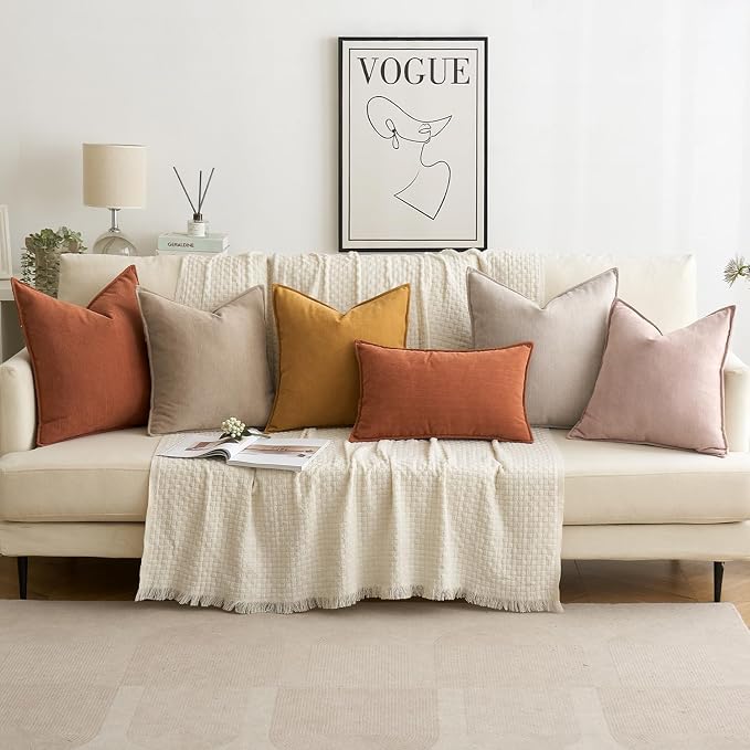 MIULEE Pack of 2 Fall Burnt Orange Lumbar Chenille Pillow Covers 12x20 | Soft Couch Throw Pillows,Farmhouse Cushion Covers with Elegant Design for Sofa,Bedroom,Living Room,Spring Home Decor