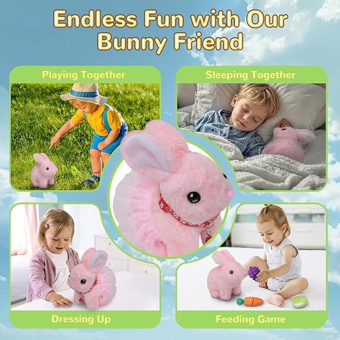 Walking Bunny Toys for Kids, Bunny Stuffed Animal Interactive Electronic Toys, Swinging Ears, Twitching Mouth and Nose, Easter Christmas and Birthday Gift, Suitable for Toddlers 3, 4, 5, 6, 7Years Old