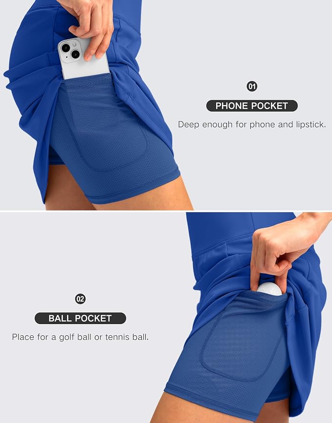 Women's 18" Skorts with 4 Side Pockets High Waisted Long Golf Skirt | Soft, Lightweight, Stretch, Breathable, Mesh Built-in Shorts, Athletic, Tennis, Dressy, Casual