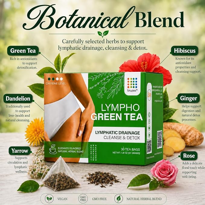 Bruizex Lymphatic Green Tea, Lymphatic Drainage Cleanse & Detox, Natural Herbal Blend for Lymphatic System Health, Post Surgery Recovery Liposuction, BBL, Tummy Tuck, Lipedema & Lymphedema, 30-Pack