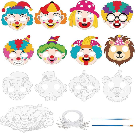 24 Pcs Circus Crafts for Kids Color Your Own Clown Masks DIY Coloring Circus Arts and Crafts for Circus Party Supplies Birthday Carnival Halloween Thanksgiving Cosplay Dress Up World Book Day