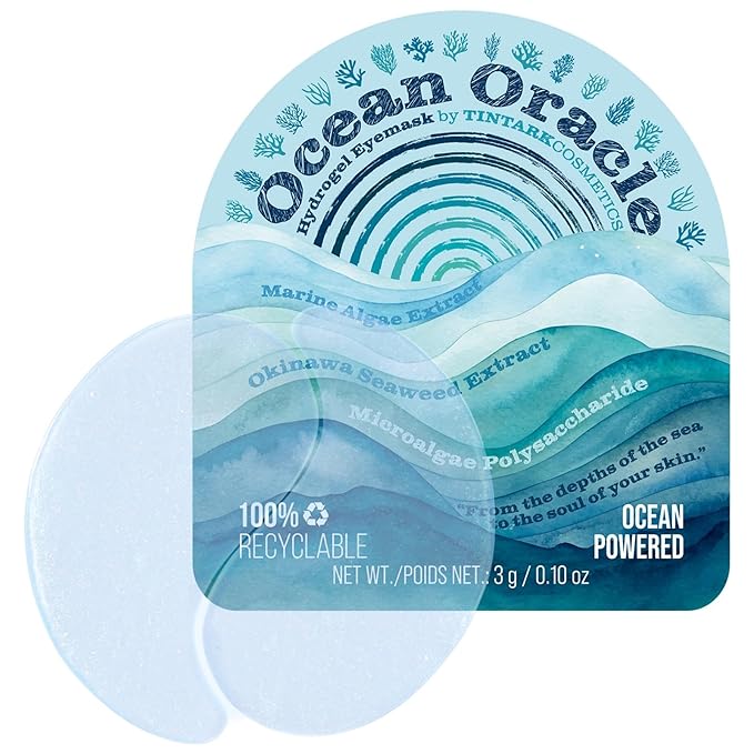 Tintark Ocean Oracle Hydrating Hydrogel Eye Patches 28 Pairs, 15-Min Soothing Eye Masks with Marine Algae & Seaweed Blend, Rejuvenating Eye Pads for Tired Eyes, Spa Relaxation Gifts for Women & Men