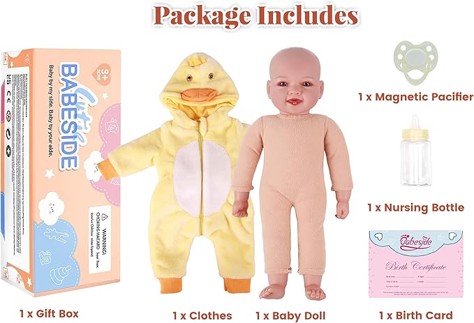 BABESIDE Lightweight Baby Doll Set – 15" Realistic Soft Doll for Girls, Easy to Carry & Hug – Pretend Play & Gift for Toddlers