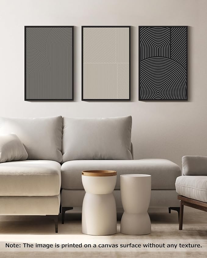 Drsoum Mid-Century Modern Framed Wall Art Large 16x24in Minimalist Abstract Boho Neutral Line Wall Decor Geometric Artwork Kitchen Dining Room Black Framed