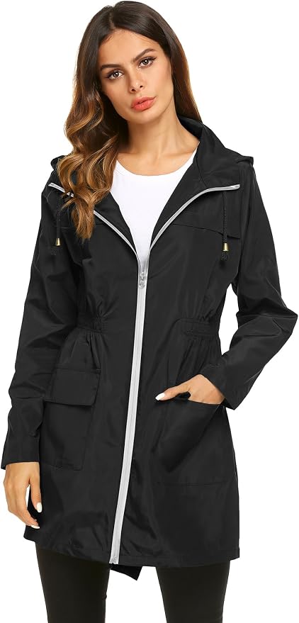 Lomon Women Waterproof Lightweight Rain Jacket Active Outdoor Hooded Raincoat