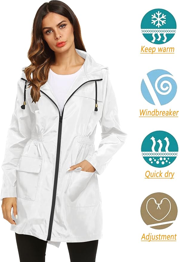 Lomon Women Waterproof Lightweight Rain Jacket Active Outdoor Hooded Raincoat