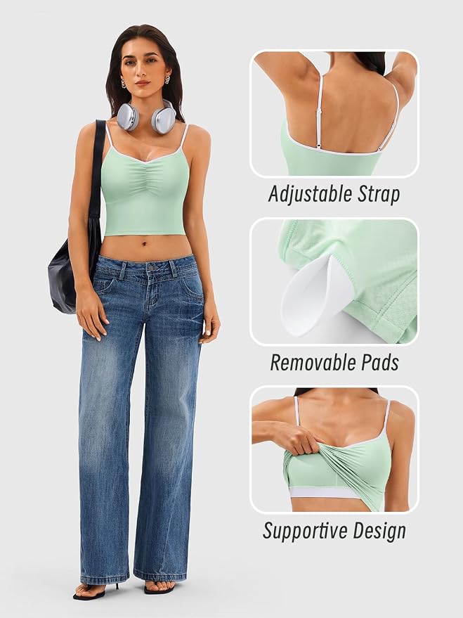 Longline Padded Sports Bra Workout Top for Women, Adjustable Straps Backless Crop Top Push Up Yoga Running Tank Top