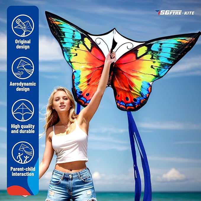 SGftre Butterfly Kites for Kids and Adults,Extremely Easy to Fly for Beginners,Single Line String with Tail for Beach Flying Kites for Outdoor Trip Park Family Game(Flower Splendour Butterfly)