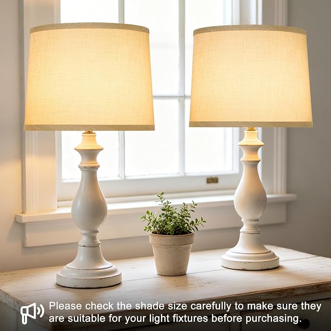Lamp Shades Set of 2, 11.6"Top x 12.6"Bottom x 9.8"High, Champagne Beige | Drum Lampshades for Table Lamps, Floor Lamps, Natural Linen Lampshades for Bedroom, Living Room, Spider, Assembly Required
