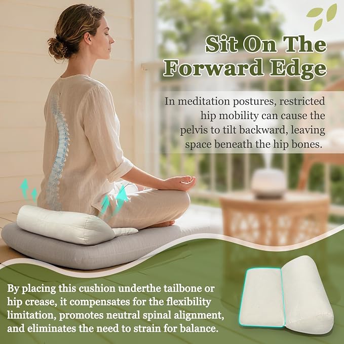 Meditation Cushion for Sitting on Floor Yoga Bolster Meditation Pillow Foldable and Multifunctional Floor Seat Cushions Ergonomics Tailbone Support Mat - Organic Cotton Cover