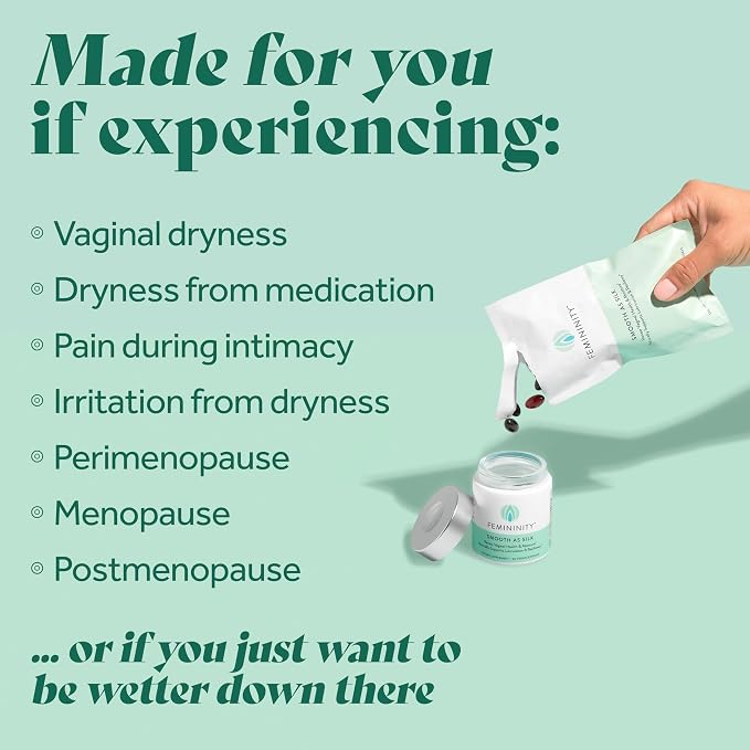 Femininity Smooth as Silk Softgels for Vaginal Dryness, 60-Day Refill | Sea buckthorn oil with 365mg Omega 7 plus Omega 3 & 9. Supports natural moisture.