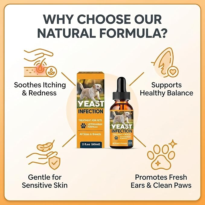 Yeast Infection Treatment for Dogs, Natural Itch Soothing for Skin and Ears | Dog Ear Infection Treatment and Anti Yeast Drops, Natural Ingredients Gentle Daily Dogs & Cats Care, 2 Fl Oz