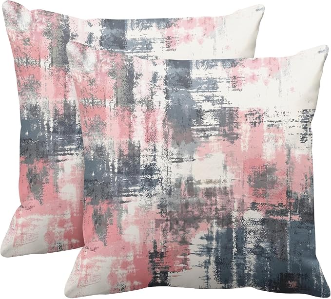 Emvency Throw Pillow Covers Set of 2, 18 x 18 Inch, Pink Gray | Abstract Modern Painting Outdoor Decorative Square Pillow Cases Couch Cushion Case for Couch Bed Sofa Living Room Home Decor