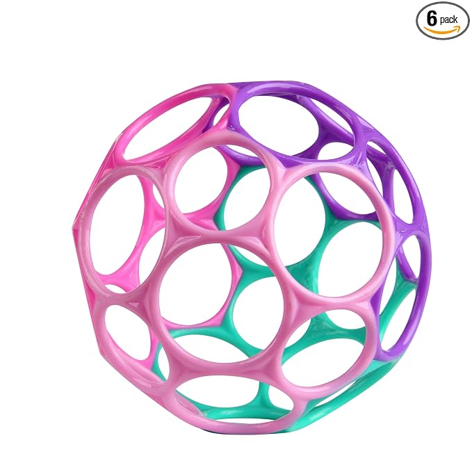 Bright Starts Oball Easy Grasp Classic Ball Infant Toy in Pink/Purple,Age Newborn and up. 4 Inches,(Pack of 6)