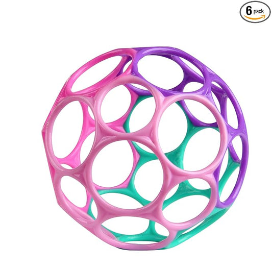 Bright Starts Oball Easy Grasp Classic Ball Infant Toy in Pink/Purple,Age Newborn and up. 4 Inches,(Pack of 6)