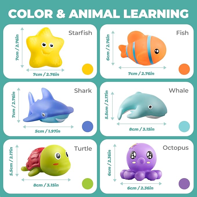 Hely Cancy Infant Bath Toys for 18 Months - No Hole Animal Bathtub Toys, Baby Bath Tub Toys