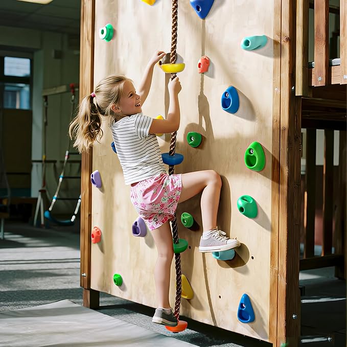 TOPNEW 30PCS Rock Climbing Holds with 6.56FT Climbing Rope - Climbing Rocks for Indoor/Outdoor Kids Adults Rock Wall, Play Set & Playground Gym