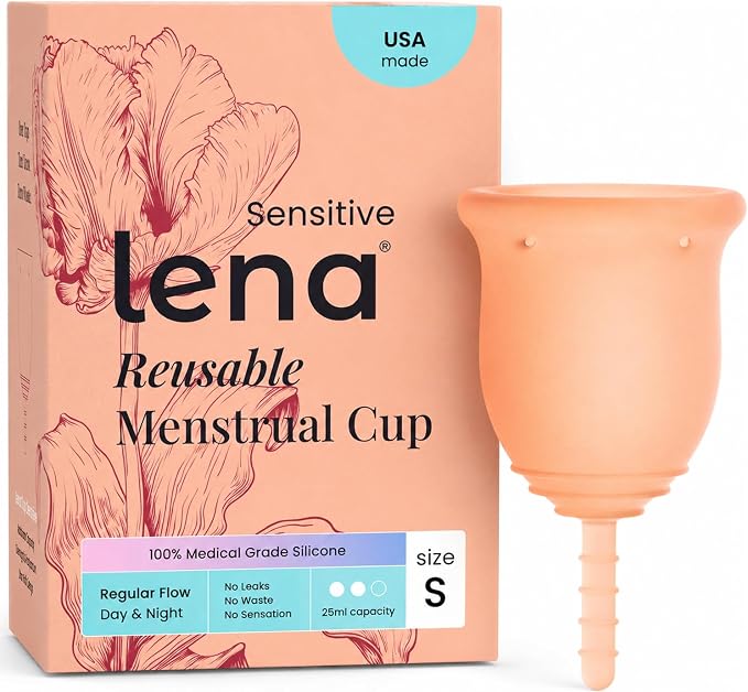 Lena Sensitive Menstrual Cup - Small - Ultra-Soft Reusable Silicone Period Cup for Sensitive Anatomy, 12-Hour Comfort, Gentle and Leak-Free Protection (LENA-COR-S)