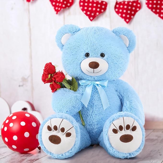 MorisMos Giant Blue Teddy Bear Plush, 36in Large Stuffed Animal for Baby Shower, Life Size Bear for Kids, Girls, Girlfriend on Birthday, Valentine's