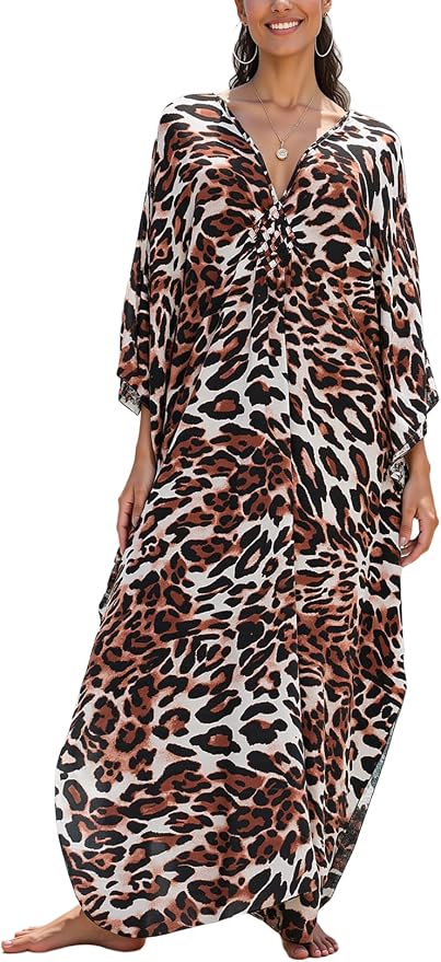Mumu Dresses for Women Plus Size, Bohemian Kaftan Beach Cover Up Long Maxi Nightgown Soft Loungewear