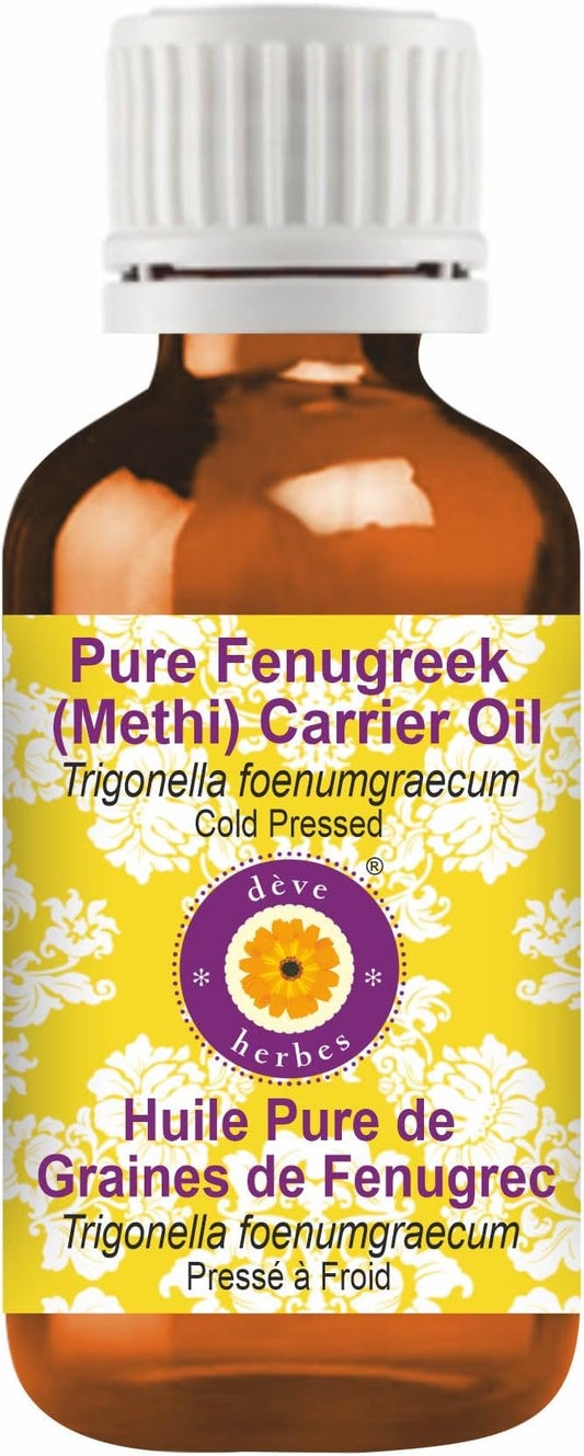 Deve Herbes Fenugreek (Methi) Oil (Trigonella foenumgraecum) | Cold Pressed | Pure | Natural | for Diluting Essential Oils | Hair, Skin & Massage | Non-Sticky | Lightweight | Unisex | 15ml (0.50 oz)