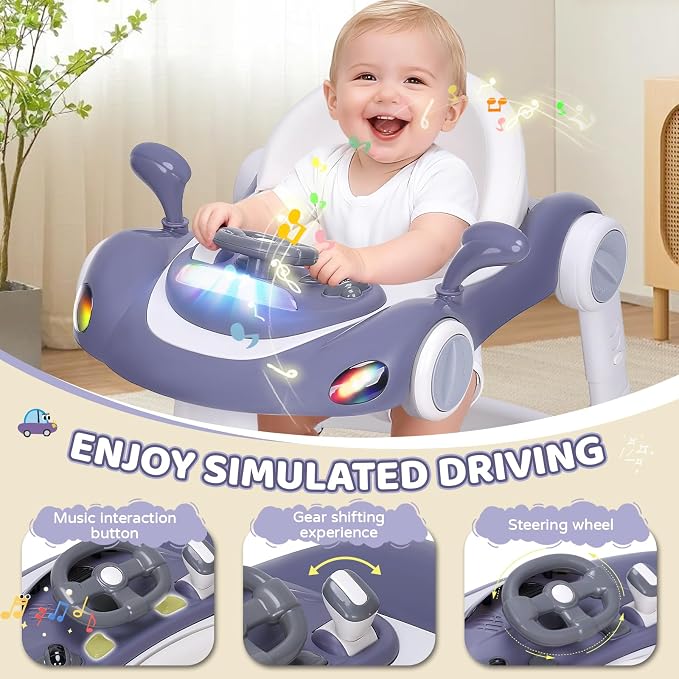 Baby Walker, 4-in-1 Baby Walker with Wheels Portable, Foldable Infant Toddler Walker for Boys Girls 6-18 Month (Dark Blue)