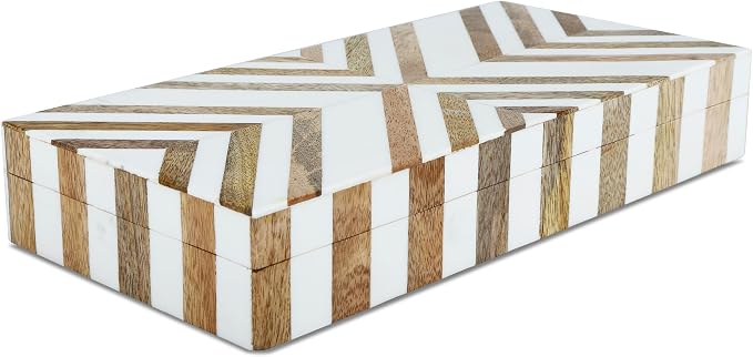 Handicrafts Home Large Decorative Storage Box with Lid Wooden Decorative Box Coffee Table Storage Box Living Room Organizer – Resin Inlay Marquet Chevron Collection - 12x6x2