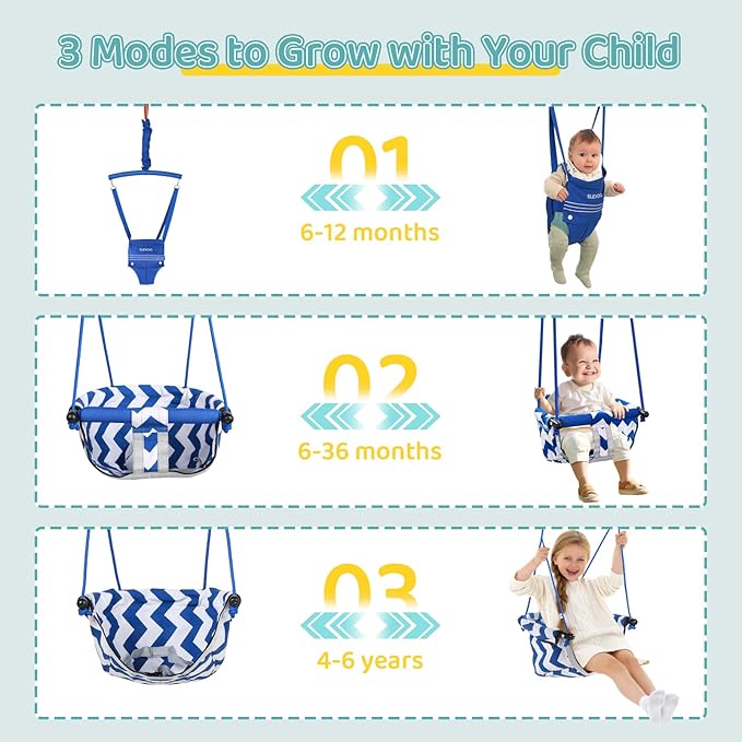 Slevoo 2 in 1 Baby Jumper Swing, Portable Toddler Swing with Foldable Stand, Indoor Outdoor Baby Jumpers and Bouncers, 6 Months to 6 Years, Blue