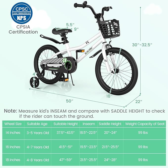BABY JOY Kids Bike, 12 14 16 18 20 Inch Children Bikes for Boys Girls Teens 3-8 8+ Years w/Training Wheels or Kickstand, Handbrake, Coaster Brake & Removable Basket, Kids Bicycle of Multiple Colors