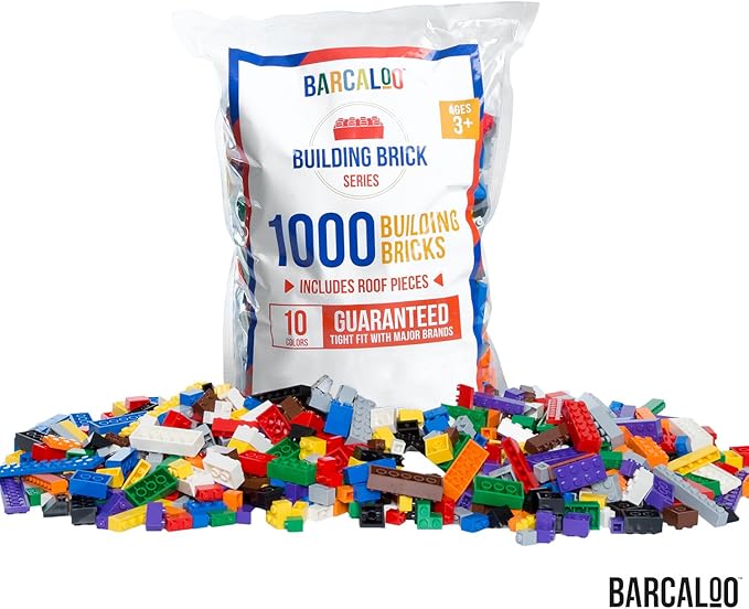 Barcaloo 1000 Piece Building Bricks Play Set, 10 Classic Colors Bulk Building Blocks, Generic Brick Building Parts, for Boys and Girls, Classic