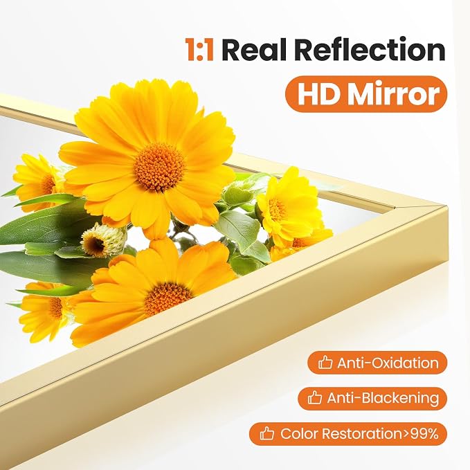 Sweetcrispy 26.5"x38" Arched Gold Bathroom Mirrors for Wall, Bathroom Mirrors for Over Sink, Metal Framed with HD Shatter-Proof Glass for Entryway, Living Room, Bedroom, Home Decor
