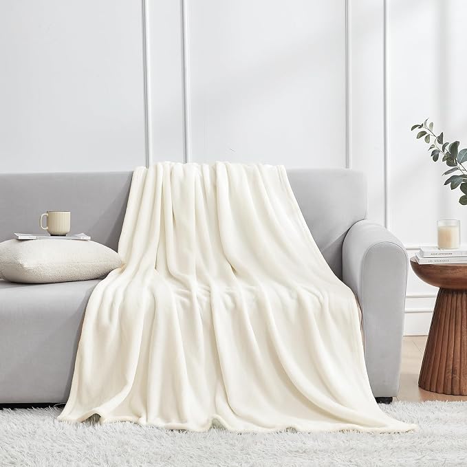 Hansleep Twin Beige Fleece Blanket, Soft Flannel Bed Blanket | Fuzzy Cozy Blanket 60x80 Inches, Multi-use for Bed, Sofa, Couch, Travel, Camping, All Season Warm Lightweight Cover