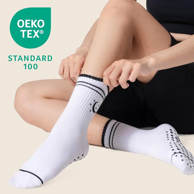 COOLMATE Pilates Socks with Grips for Women, Yoga Socks, Crew Non Slip Women for Barre, Pilates Gifts for Women