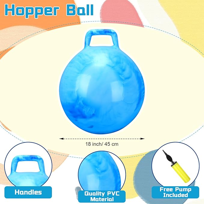Kids Bouncy Hopper Ball with Handle Jumping Hopping Exercise Balls for Toddlers Boys Girls Indoor Outdoors Sports School Games Exercise Gifts(22 Inch,Marbled Blue)