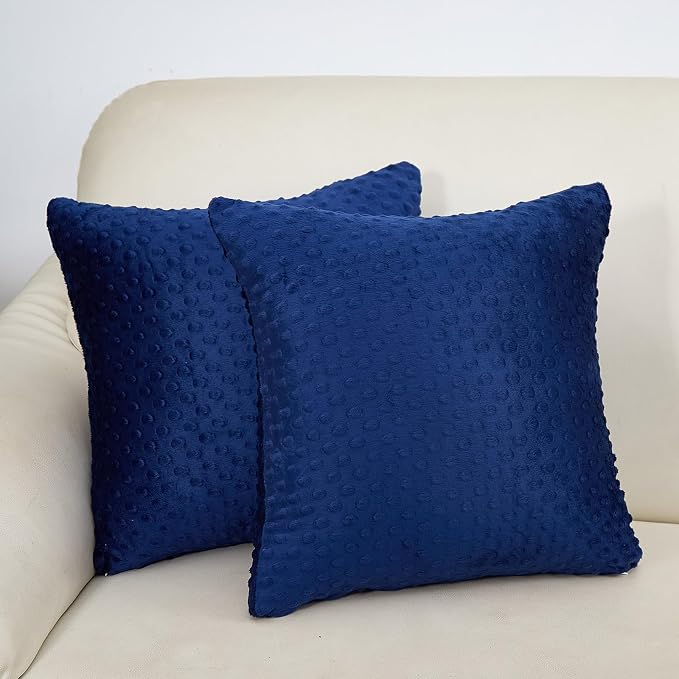 Water Resistant Polyester Pillow Inserts with Plush Dot Cover | Pack of 2 Square Form Indoor Decorative Pillow, Bed and Couch Pillows, 20 x 20 Inches, Estate Blue