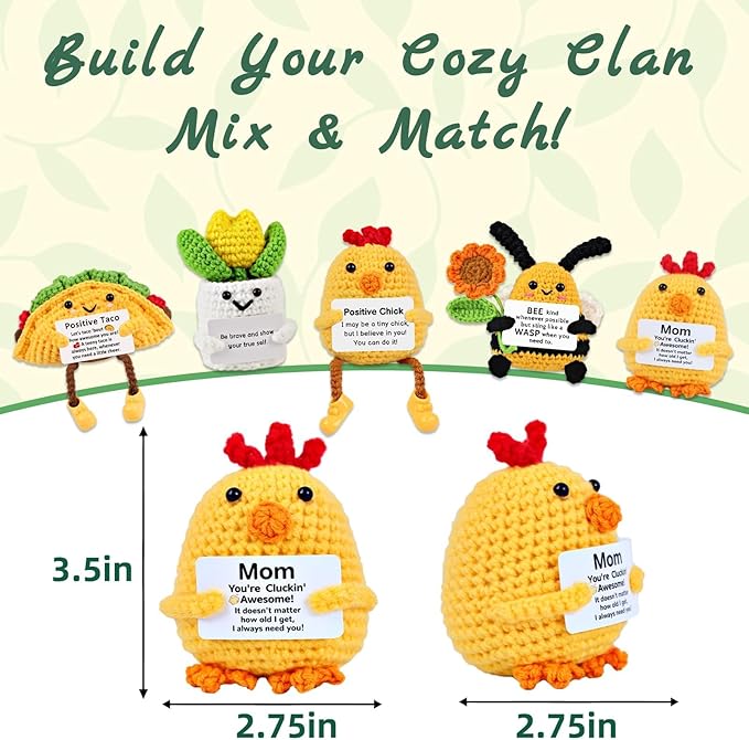 PARTY TONIGHT Funny Crochet Gifts for Mom from Daughter Son, Positive Crochet Animals Chick Gift for Mommy Mother Handmade for Birthday Mother Wife Grandma Teacher Appreciation Gift (Chick Mom Gifts)