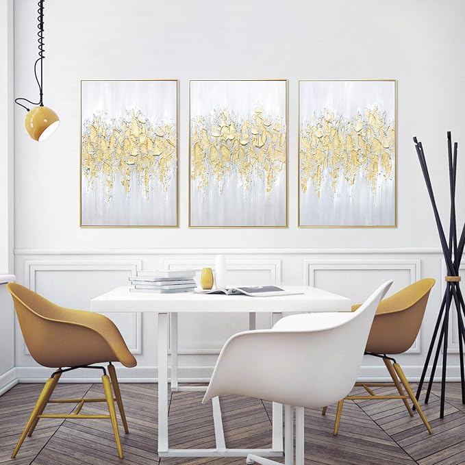 Zessonic Abstract Glam Gold Textured Hand-Painted Thick Wall Art,24"x36"x3 | Framed Modern Glam Gold Hand-Painting Canvas Art for Bedroom Decor Glitter Abstract Artwork for Living Room Bedroom Office