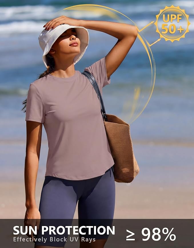 PINSPARK Soft Workout Tops for Women UPF 50+ Sun Protection Shirt Quick Dry Athletic Running Hiking Travel Basic Tee Shirts